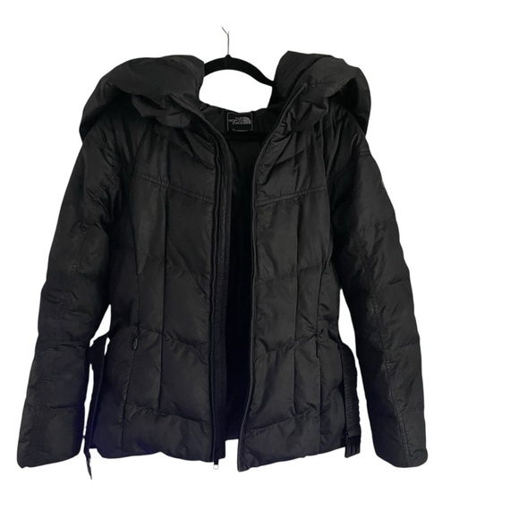 The North Face Down Black Puffer Jacket with Hood and Belt Women Size S - Picture 2 of 9